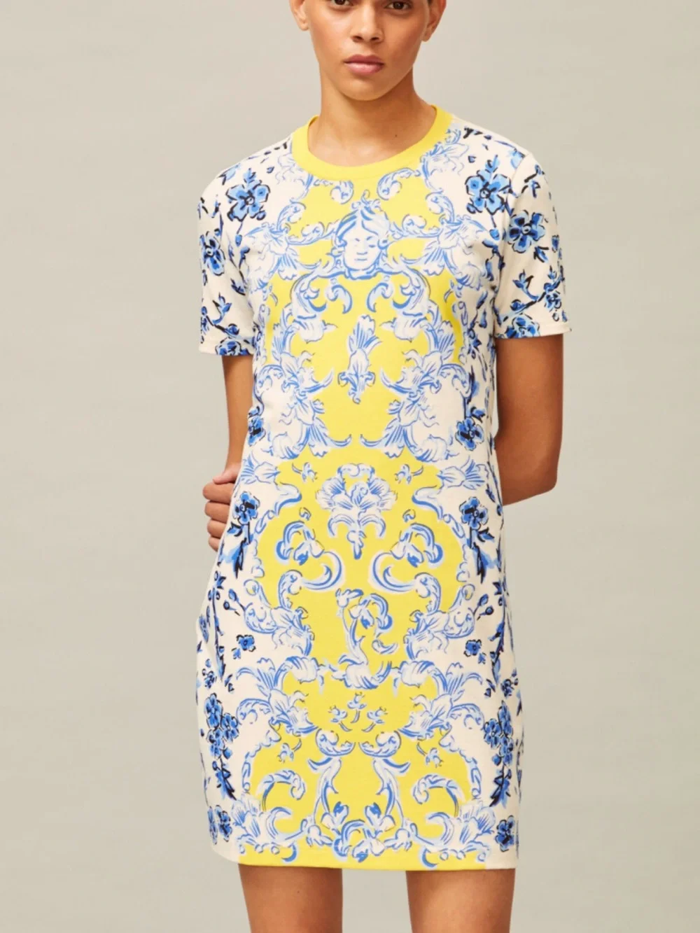 Tory Burch Yellow and Blue Floral Baroque Mini‎ Dress